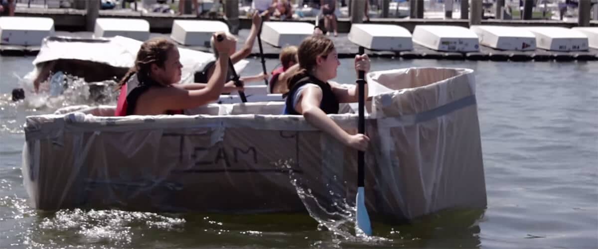 cardboard-regatta-in-the-water
