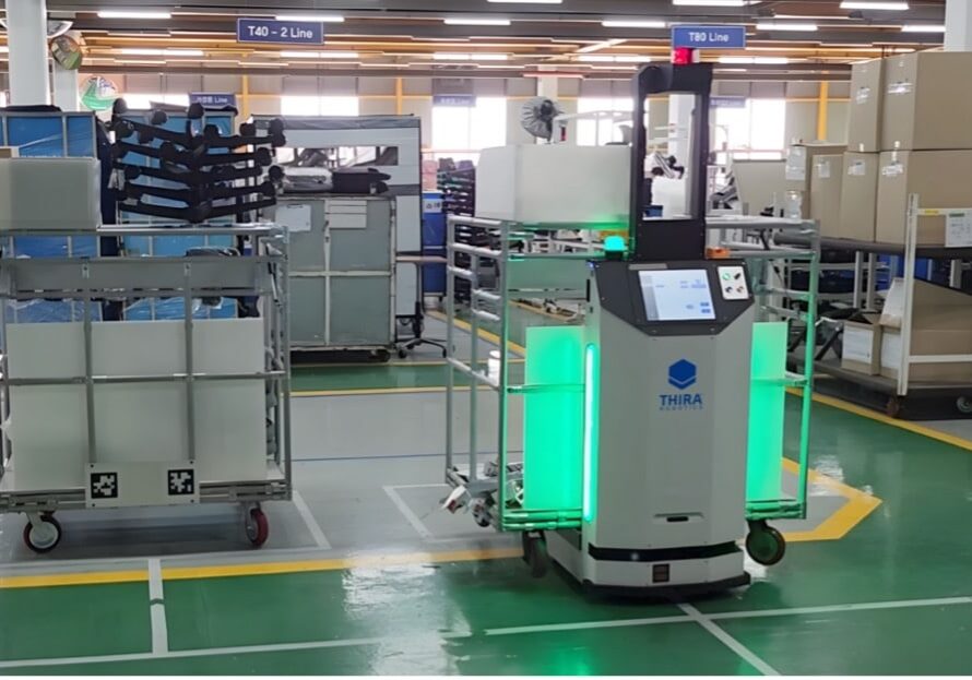 THIRA Robotics AMR in a manufacturing plant